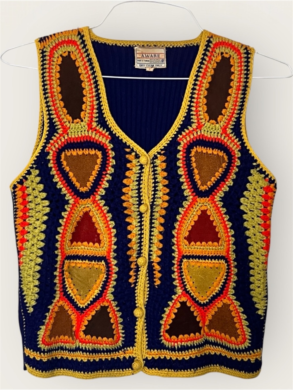 Vintage 70’s Suede Panel Crochet Vest from AWARE, Women’s Size Large